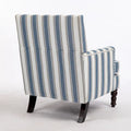 Fauteuil d'appoint, revêtement en lin à rayures bleues et blanches, mousse haute densité, structure en bois massif, pieds tournés, bleu, pour 1 personne