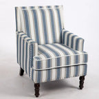 Fauteuil d'appoint, revêtement en lin à rayures bleues et blanches, mousse haute densité, structure en bois massif, pieds tournés, bleu, pour 1 personne