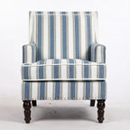 Fauteuil d'appoint, revêtement en lin à rayures bleues et blanches, mousse haute densité, structure en bois massif, pieds tournés, bleu, pour 1 personne