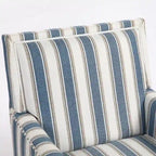 Fauteuil d'appoint, revêtement en lin à rayures bleues et blanches, mousse haute densité, structure en bois massif, pieds tournés, bleu, pour 1 personne