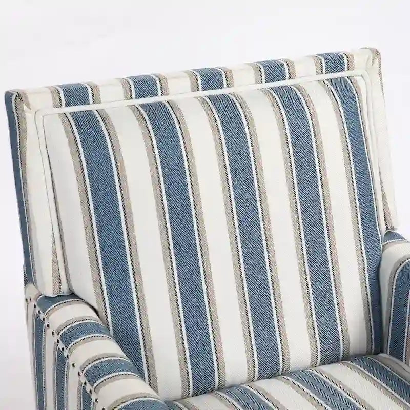 Fauteuil d'appoint, revêtement en lin à rayures bleues et blanches, mousse haute densité, structure en bois massif, pieds tournés, bleu, pour 1 personne