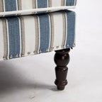 Fauteuil d'appoint, revêtement en lin à rayures bleues et blanches, mousse haute densité, structure en bois massif, pieds tournés, bleu, pour 1 personne