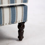 Fauteuil d'appoint, revêtement en lin à rayures bleues et blanches, mousse haute densité, structure en bois massif, pieds tournés, bleu, pour 1 personne