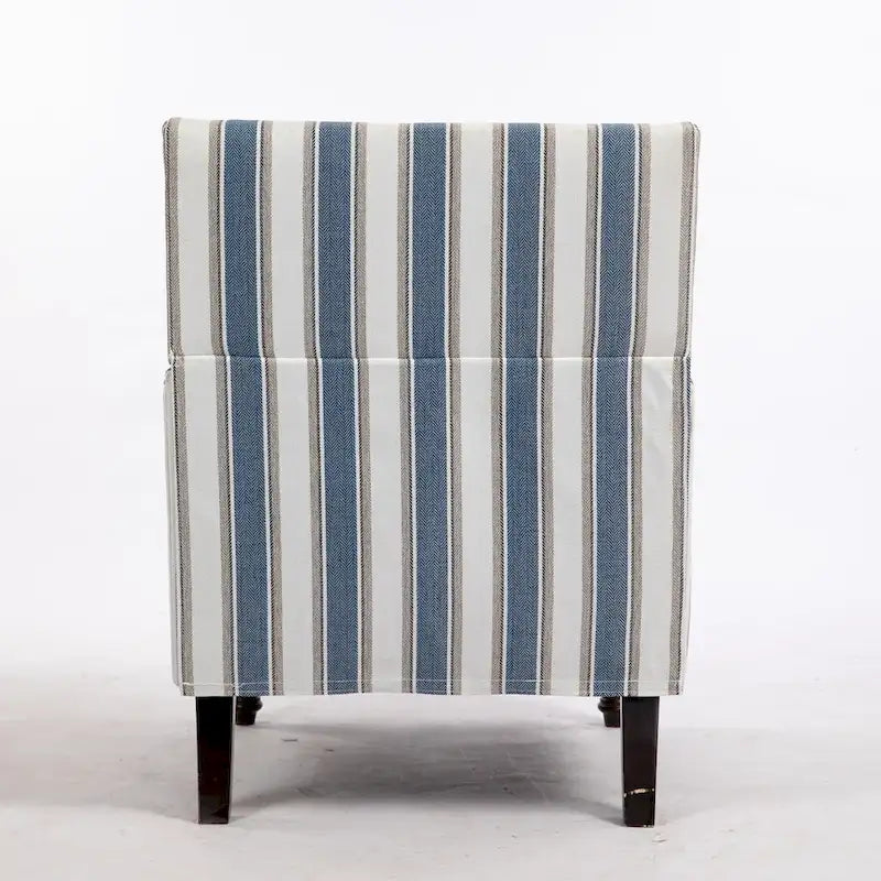 Fauteuil d'appoint, revêtement en lin à rayures bleues et blanches, mousse haute densité, structure en bois massif, pieds tournés, bleu, pour 1 personne