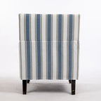 Fauteuil d'appoint, revêtement en lin à rayures bleues et blanches, mousse haute densité, structure en bois massif, pieds tournés, bleu, pour 1 personne