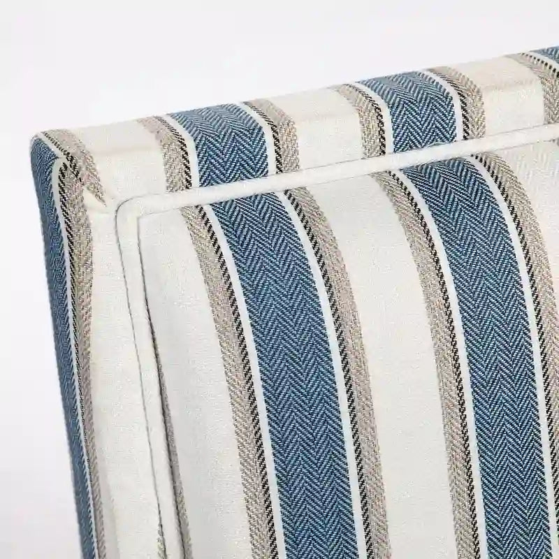 Fauteuil d'appoint, revêtement en lin à rayures bleues et blanches, mousse haute densité, structure en bois massif, pieds tournés, bleu, pour 1 personne
