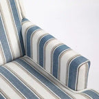 Fauteuil d'appoint, revêtement en lin à rayures bleues et blanches, mousse haute densité, structure en bois massif, pieds tournés, bleu, pour 1 personne