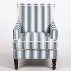 Fauteuil d'appoint, revêtement en lin à rayures bleues et blanches, mousse haute densité, structure en bois massif, pieds tournés, bleu, pour 1 personne