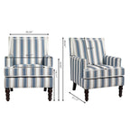 Fauteuil d'appoint, revêtement en lin à rayures bleues et blanches, mousse haute densité, structure en bois massif, pieds tournés, bleu, pour 1 personne