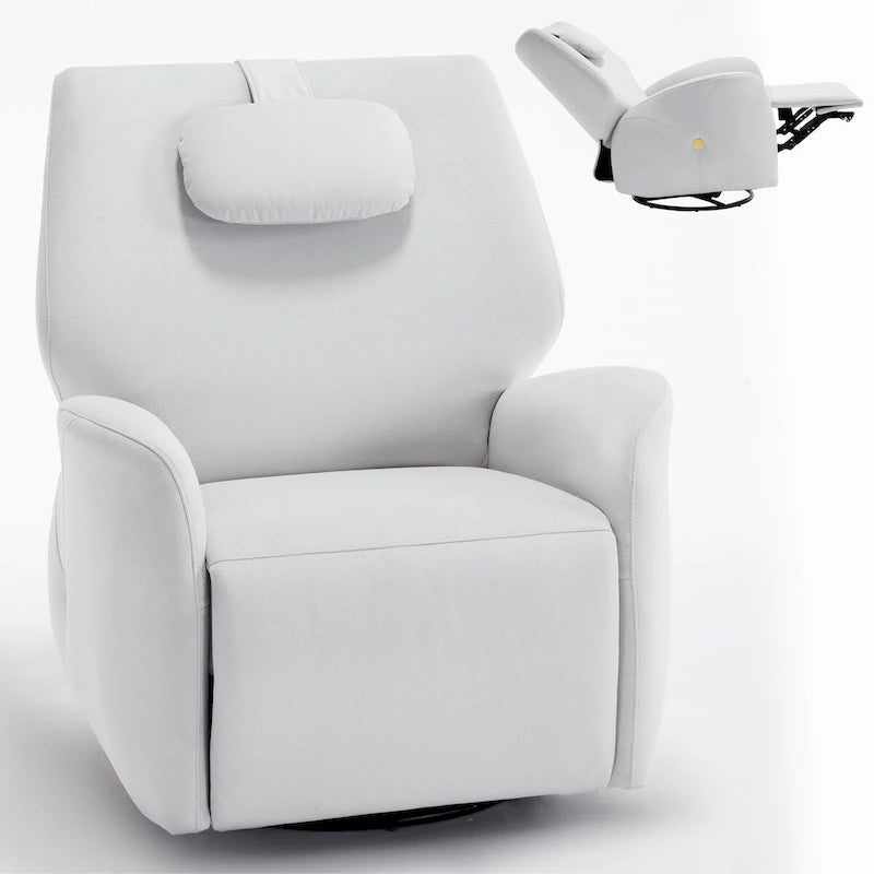 Fauteuil inclinable électrique, pivotant à 270°, bascule, inclinaison de 110° à 155°, ports USB et Type-C, coussin lombaire amovible, polyester, beige/gris/bleu, 1 personne