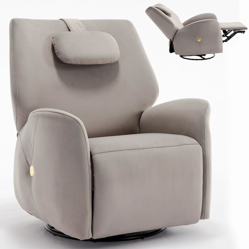 Fauteuil inclinable électrique, pivotant à 270°, bascule, inclinaison de 110° à 155°, ports USB et Type-C, coussin lombaire amovible, polyester, beige/gris/bleu, 1 personne