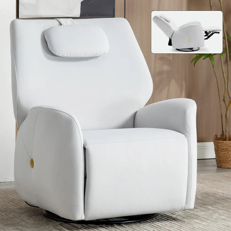 Fauteuil inclinable électrique, pivotant à 270°, bascule, inclinaison de 110° à 155°, ports USB et Type-C, coussin lombaire amovible, polyester, beige/gris/bleu, 1 personne