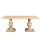 Table à manger rectangulaire, pieds doubles sculptés en piédestal, plateau à bord mouluré, bois de manguier massif, 75 L / 96 L, beige / marron, 6-8 personnes