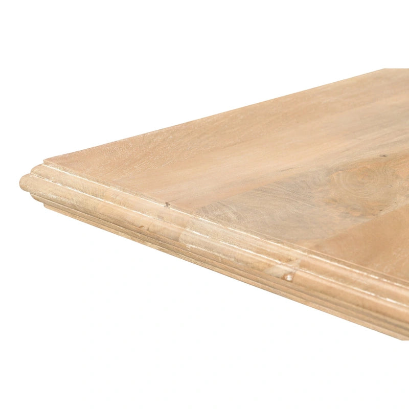 Table à manger rectangulaire, pieds doubles sculptés en piédestal, plateau à bord mouluré, bois de manguier massif, 75 L / 96 L, beige / marron, 6-8 personnes
