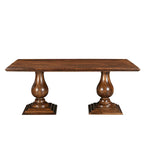 Table à manger rectangulaire, pieds doubles sculptés en piédestal, plateau à bord mouluré, bois de manguier massif, 75 L / 96 L, beige / marron, 6-8 personnes