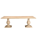 Table à manger rectangulaire, pieds doubles sculptés en piédestal, plateau à bord mouluré, bois de manguier massif, 75 L / 96 L, beige / marron, 6-8 personnes