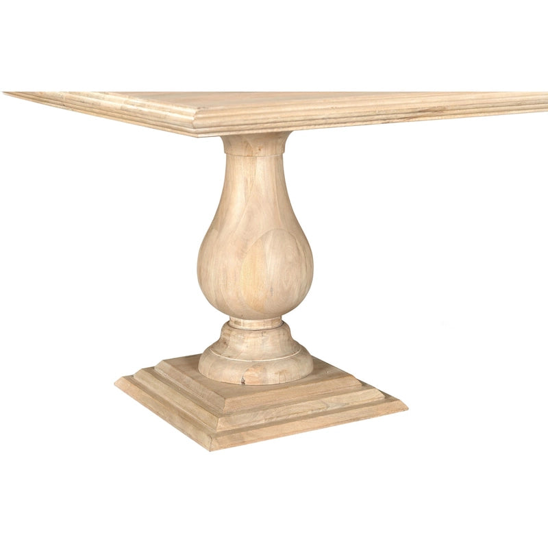 Table à manger rectangulaire, pieds doubles sculptés en piédestal, plateau à bord mouluré, bois de manguier massif, 75 L / 96 L, beige / marron, 6-8 personnes
