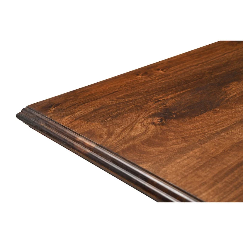 Table à manger rectangulaire, pieds doubles sculptés en piédestal, plateau à bord mouluré, bois de manguier massif, 75 L / 96 L, beige / marron, 6-8 personnes