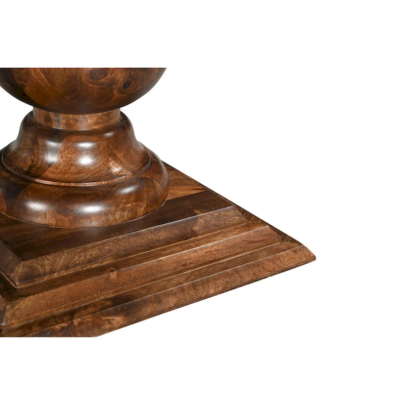 Table à manger rectangulaire, pieds doubles sculptés en piédestal, plateau à bord mouluré, bois de manguier massif, 75 L / 96 L, beige / marron, 6-8 personnes