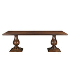Table à manger rectangulaire, pieds doubles sculptés en piédestal, plateau à bord mouluré, bois de manguier massif, 75 L / 96 L, beige / marron, 6-8 personnes