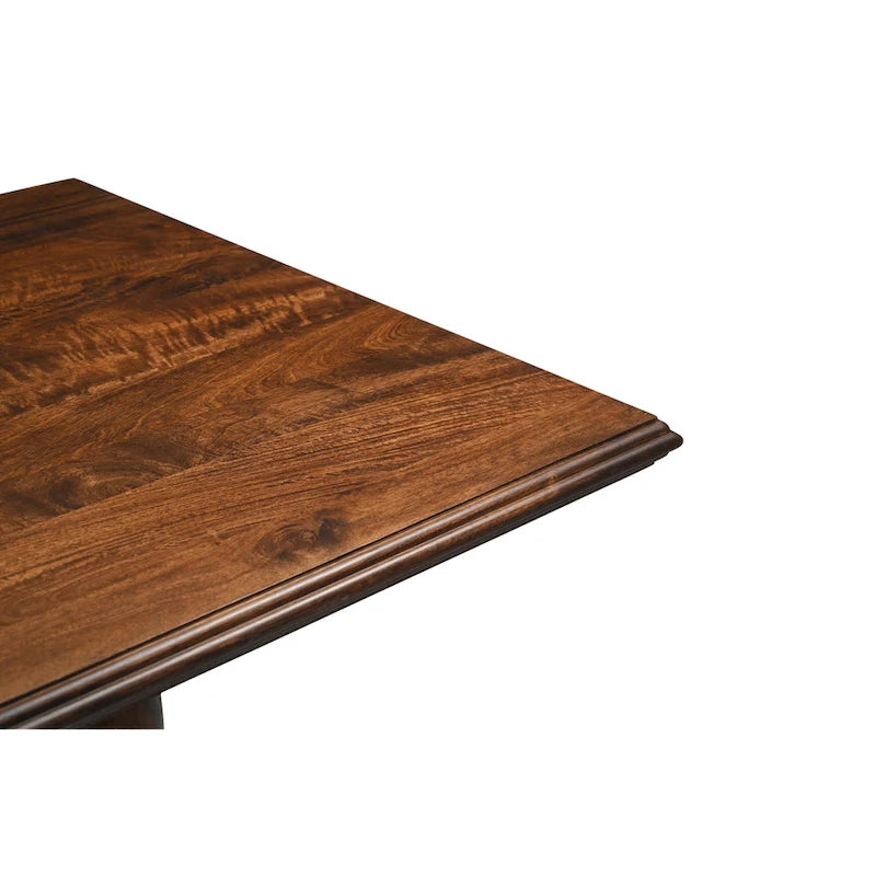 Table à manger rectangulaire, pieds doubles sculptés en piédestal, plateau à bord mouluré, bois de manguier massif, 75 L / 96 L, beige / marron, 6-8 personnes