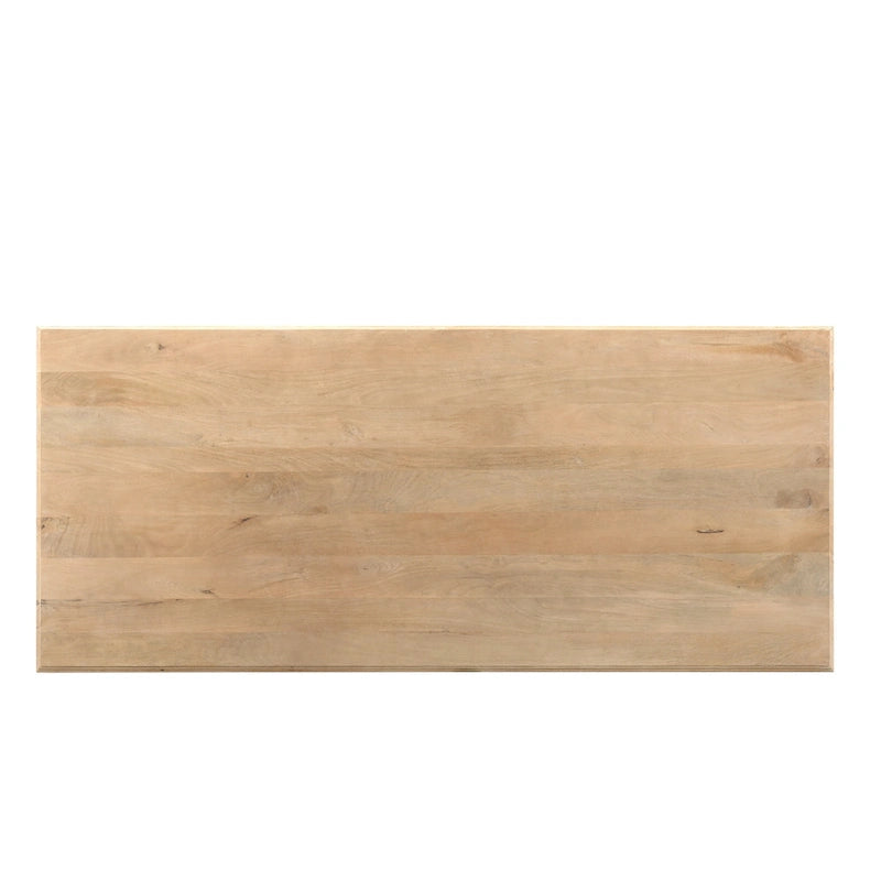 Table à manger rectangulaire, pieds doubles sculptés en piédestal, plateau à bord mouluré, bois de manguier massif, 75 L / 96 L, beige / marron, 6-8 personnes