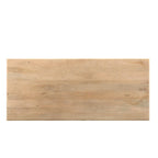Table à manger rectangulaire, pieds doubles sculptés en piédestal, plateau à bord mouluré, bois de manguier massif, 75 L / 96 L, beige / marron, 6-8 personnes