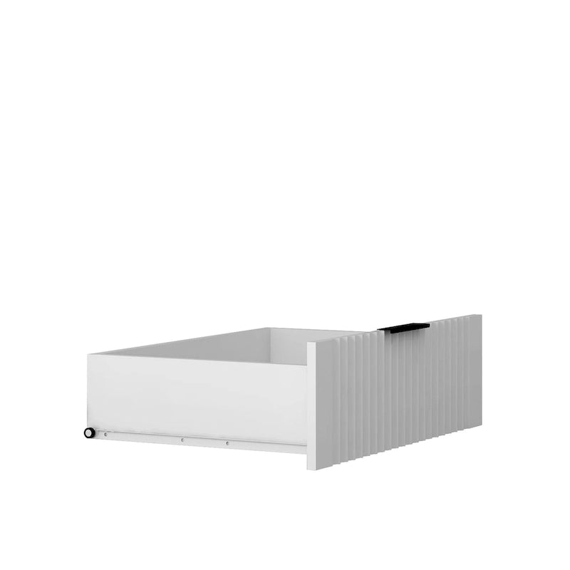 Armoire penderie, porte coulissante façon grange, tringle à vêtements, 4 tiroirs, 4 étagères ouvertes, MDF, blanc, usage par 1 personne