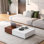 Table basse, 2 étagères de rangement ouvertes, plateau en MDF, piètement en A, bicolore, blanc et noir, usage individuel
