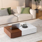 Table basse, 2 étagères de rangement ouvertes, plateau en MDF, piètement en A, bicolore, blanc et noir, usage individuel