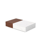Table basse, 2 étagères de rangement ouvertes, plateau en MDF, piètement en A, bicolore, blanc et noir, usage individuel