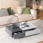Table basse, 2 étagères de rangement ouvertes, plateau en MDF, piètement en A, bicolore, blanc et noir, usage individuel
