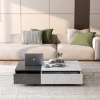 Table basse, 2 étagères de rangement ouvertes, plateau en MDF, piètement en A, bicolore, blanc et noir, usage individuel