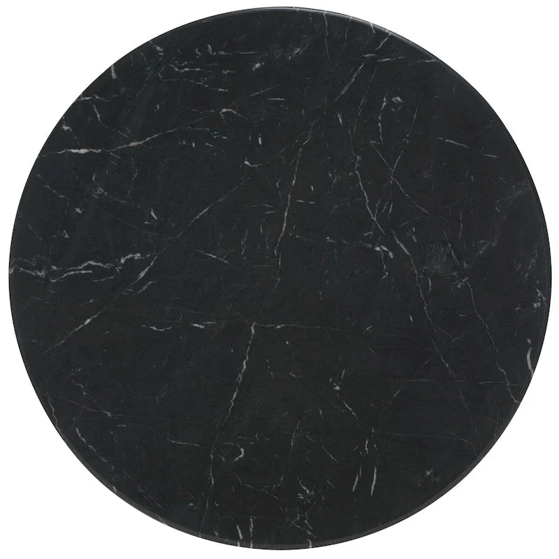 Table basse ronde, plateau en marbre, base en bois de chêne, marron/noir, pour 1 personne