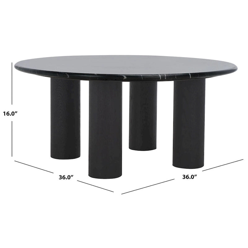 Table basse ronde, plateau en marbre, base en bois de chêne, marron/noir, pour 1 personne