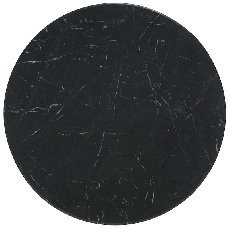 Table basse ronde, plateau en marbre, base en bois de chêne, marron/noir, pour 1 personne