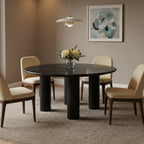 Table basse ronde, plateau en marbre, base en bois de chêne, marron/noir, pour 1 personne