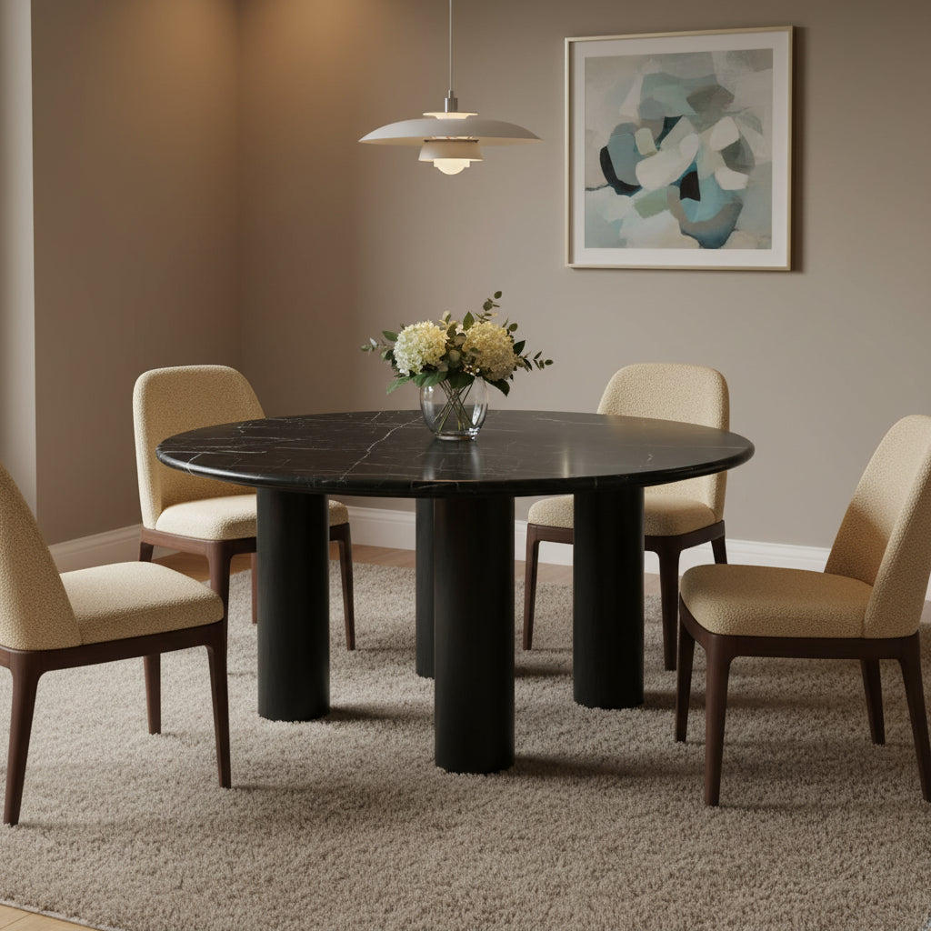Table basse ronde, plateau en marbre, base en bois de chêne, marron/noir, pour 1 personne