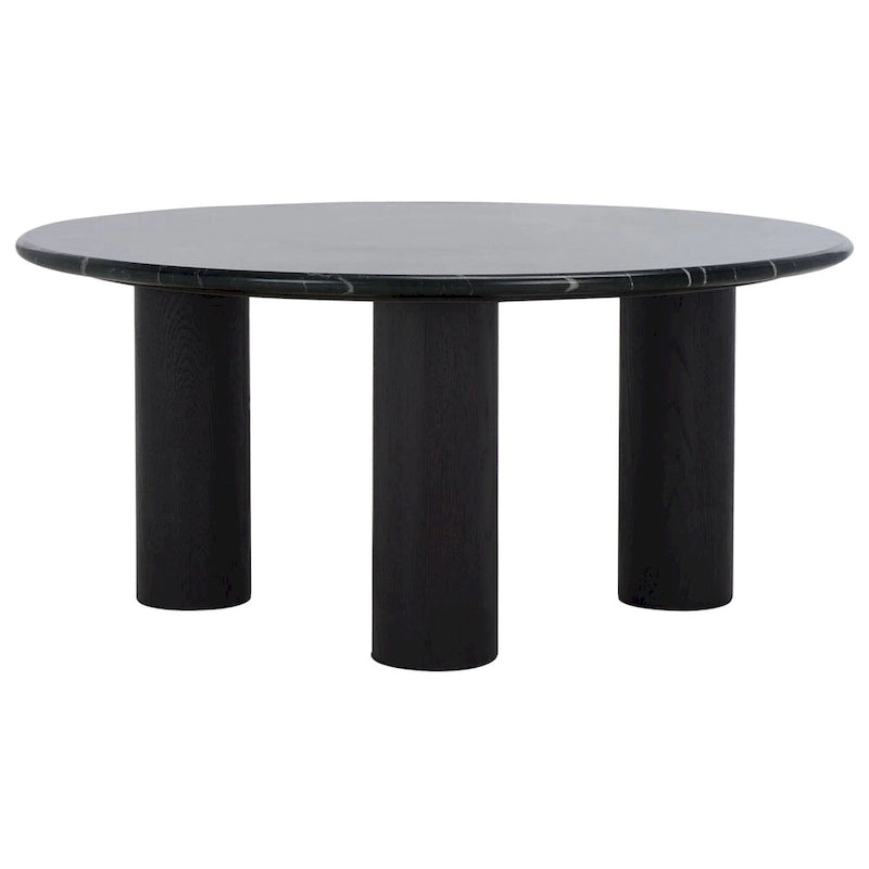 Table basse ronde, plateau en marbre, base en bois de chêne, marron/noir, pour 1 personne