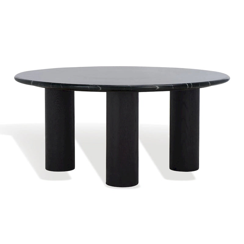 Table basse ronde, plateau en marbre, base en bois de chêne, marron/noir, pour 1 personne