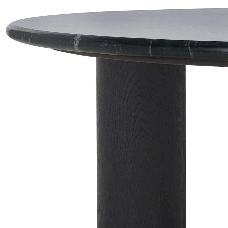 Table basse ronde, plateau en marbre, base en bois de chêne, marron/noir, pour 1 personne