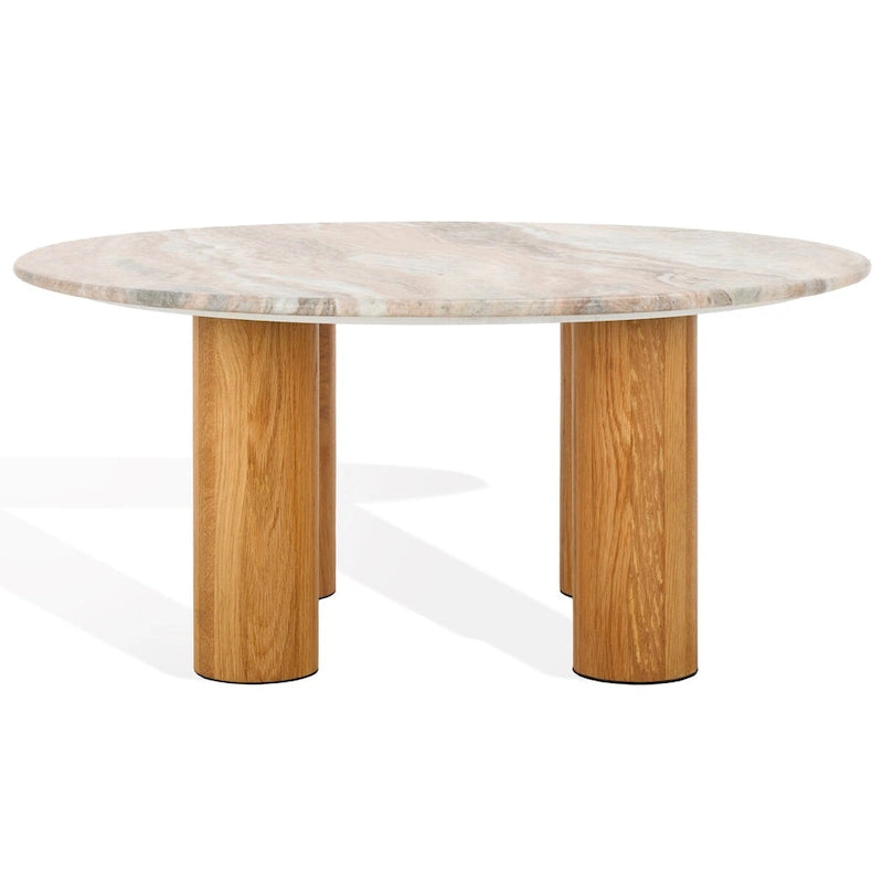 Table basse ronde, plateau en marbre, base en bois de chêne, marron/noir, pour 1 personne