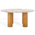 Table basse ronde, plateau en marbre, base en bois de chêne, marron/noir, pour 1 personne