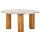 Table basse ronde, plateau en marbre, base en bois de chêne, marron/noir, pour 1 personne