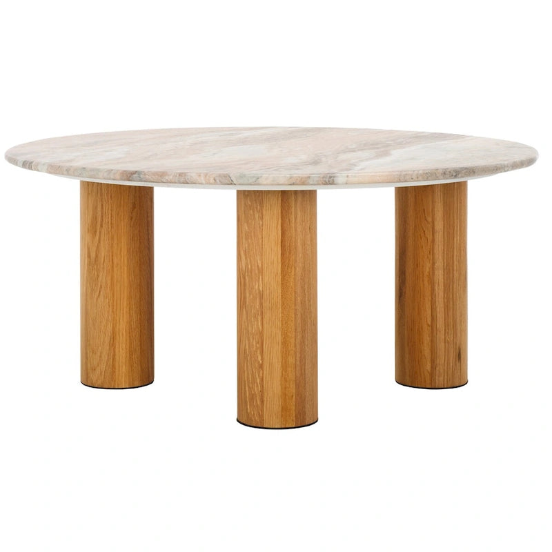 Table basse ronde, plateau en marbre, base en bois de chêne, marron/noir, pour 1 personne