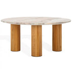 Table basse ronde, plateau en marbre, base en bois de chêne, marron/noir, pour 1 personne