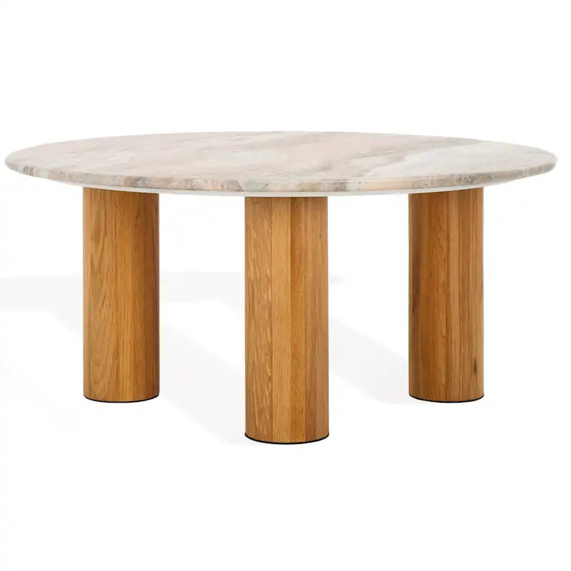 Table basse ronde, plateau en marbre, base en bois de chêne, marron/noir, pour 1 personne