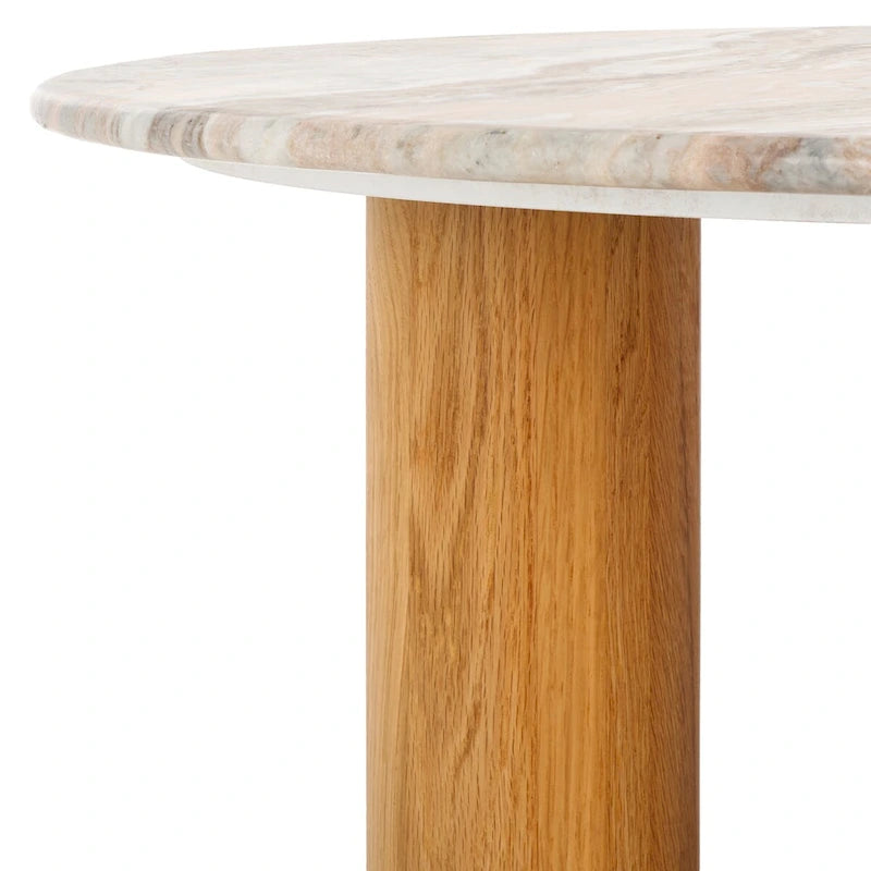 Table basse ronde, plateau en marbre, base en bois de chêne, marron/noir, pour 1 personne