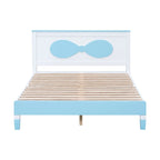 Lit plateforme double pour enfant, tête de lit en forme d'arc, cadre en bois, blanc et bleu, pour 1 personne